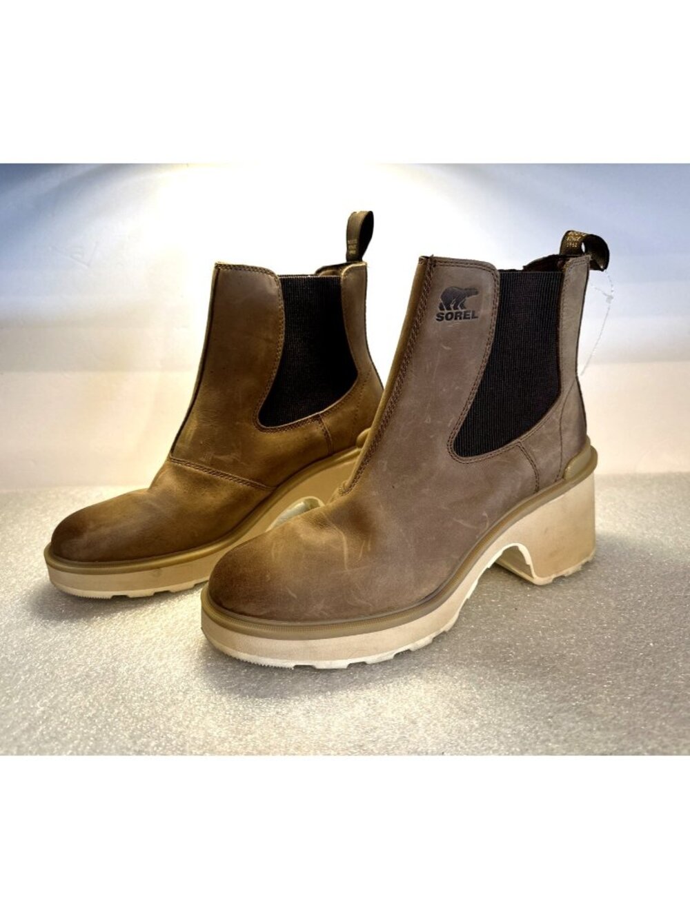 Sorel Suede Leather Boots Womens Sz. 10 Joan Now Chelsea Brown Slip On Excellent